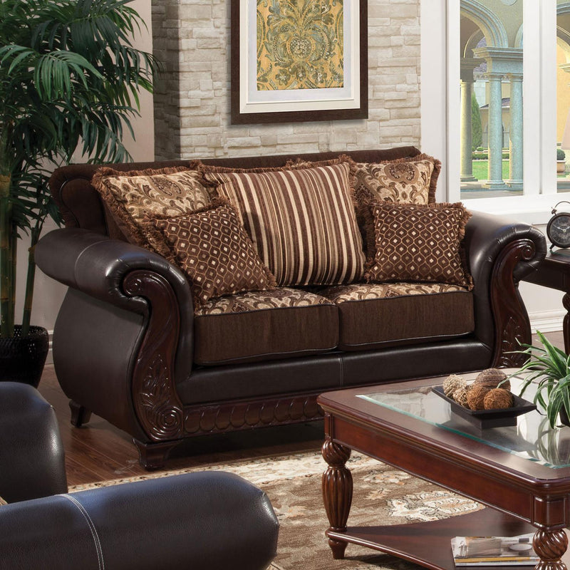 Franklin - Dark Brown & Tan - Stationary Sofa & Loveseat - 2pc - Ornate Home