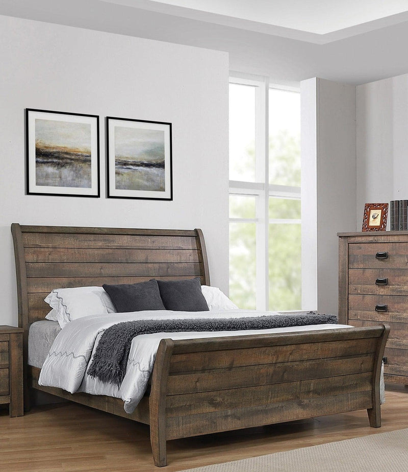 Frederick - Weathered Oak - Queen Sleigh Panel Bed - Ornate Home