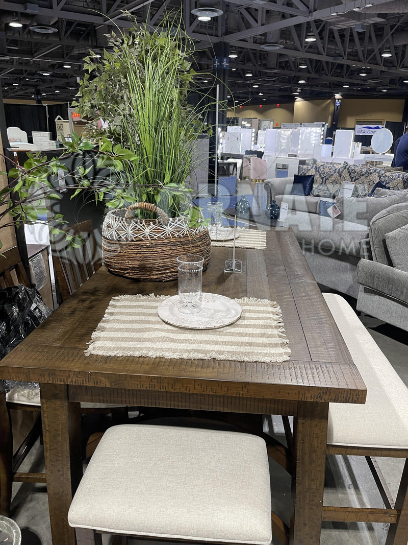 Fredonia - Rustic Oak & Beige - 6pc Counter Height Dining Set - Ornate Home