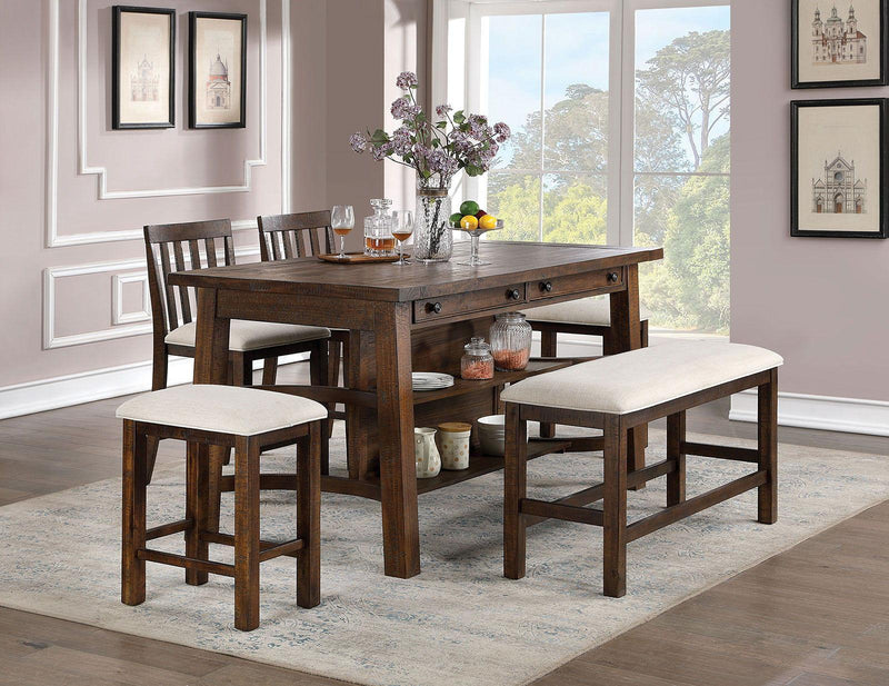 Fredonia - Rustic Oak & Beige - 6pc Counter Height Dining Set - Ornate Home