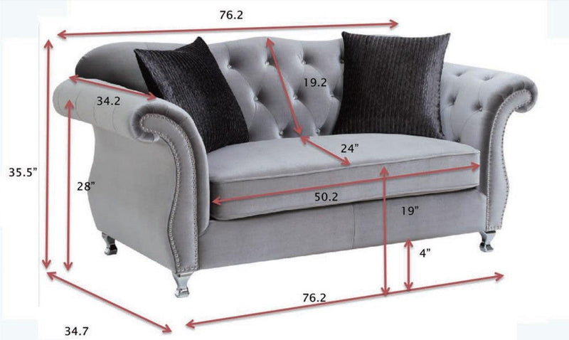 Frostine - Silver Velvet - Stationary Loveseat - Ornate Home