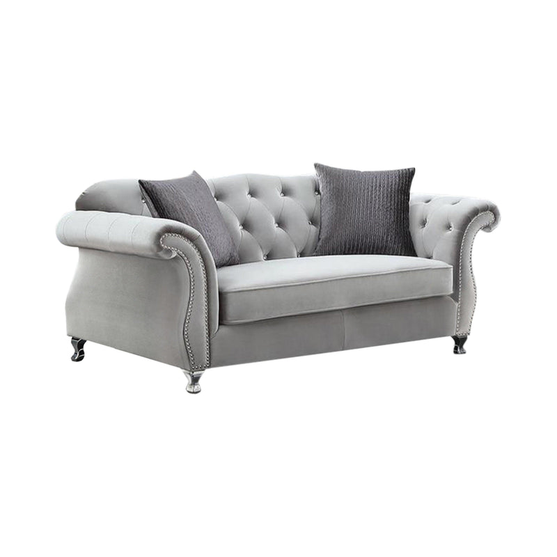 Frostine - Silver Velvet - Stationary Loveseat - Ornate Home