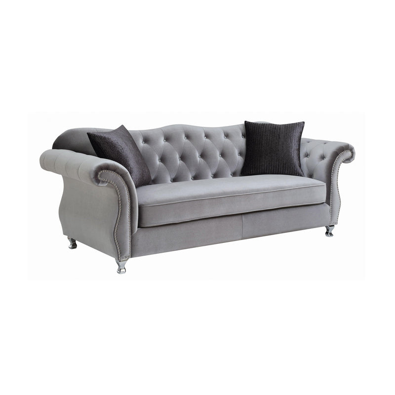 Frostine - Silver Velvet - Stationary Sofa - Ornate Home