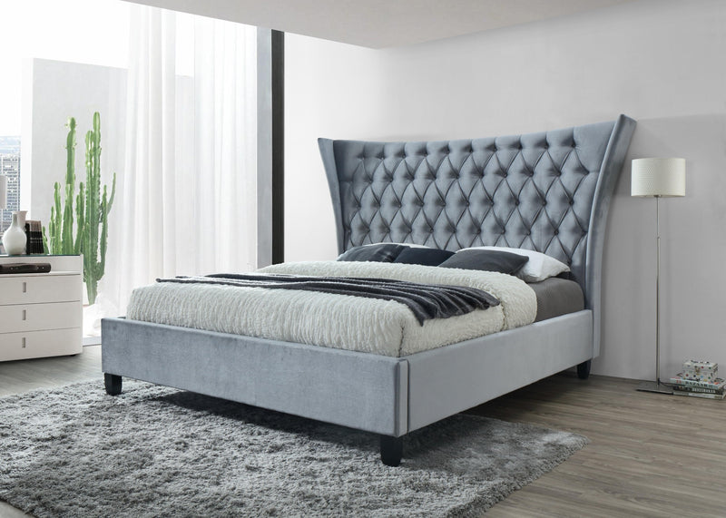 Gabriella Velvet Gray King Upholstered Platform Bed - Ornate Home