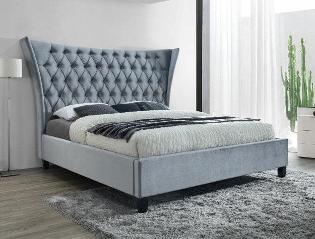 Gabriella Velvet Gray Queen Upholstered Platform Bed - Ornate Home