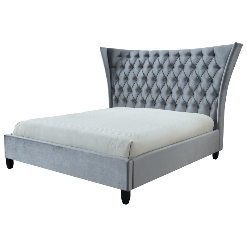 Gabriella Velvet Gray Queen Upholstered Platform Bed - Ornate Home