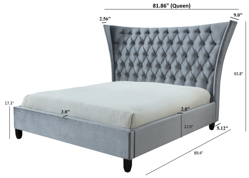 Gabriella Velvet Gray Queen Upholstered Platform Bed - Ornate Home