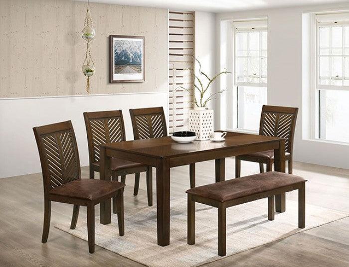 Garnett - Walnut & Brown - 6pc Dining Set w/ Bench - Ornate Home