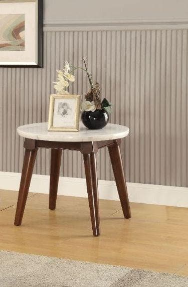 Gasha - White Marble & Walnut - End Table - Ornate Home