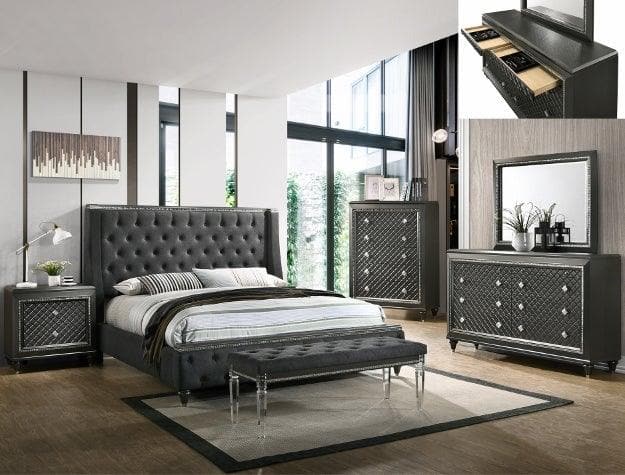 Giovani Dark Gray Queen Panel Bed - Ornate Home