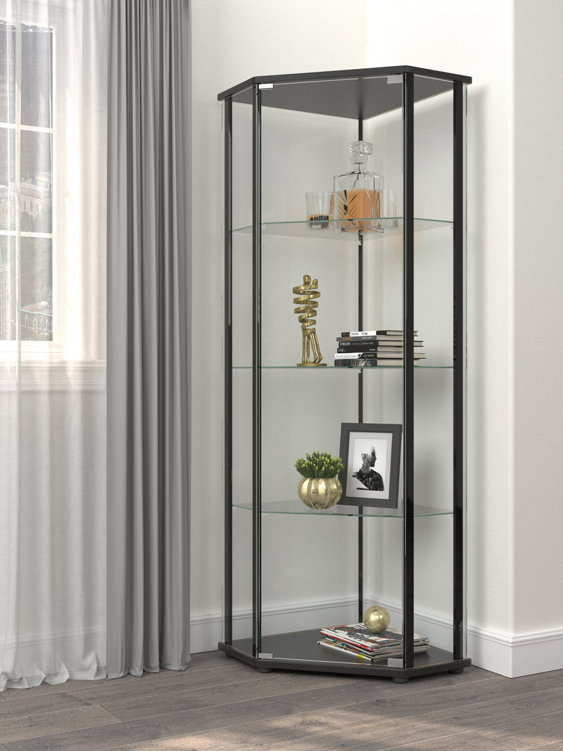 Glass Shelf - Clear & Black - Curio Cabinet - Ornate Home