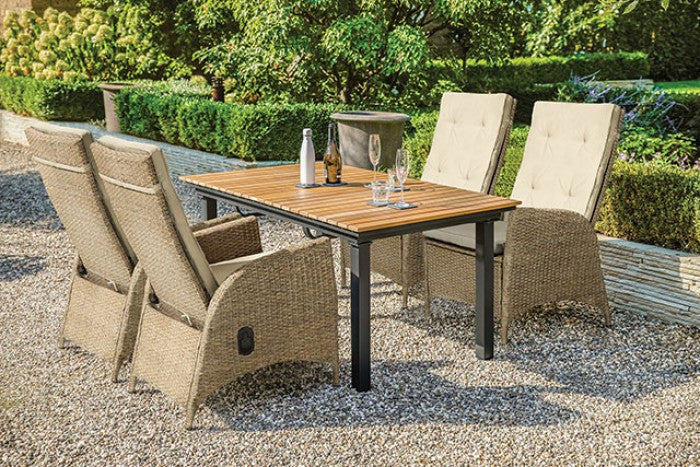 Mackay Beige/Natural Teak Outdoor Reclining Chair (Set of 2)