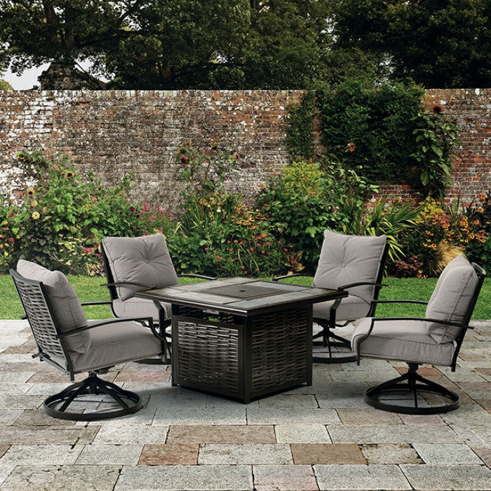 [SUMMER DEALS]🔥 Segovia Black & Gray Outdoor Dining Set w/ Fire Pit / 5pc