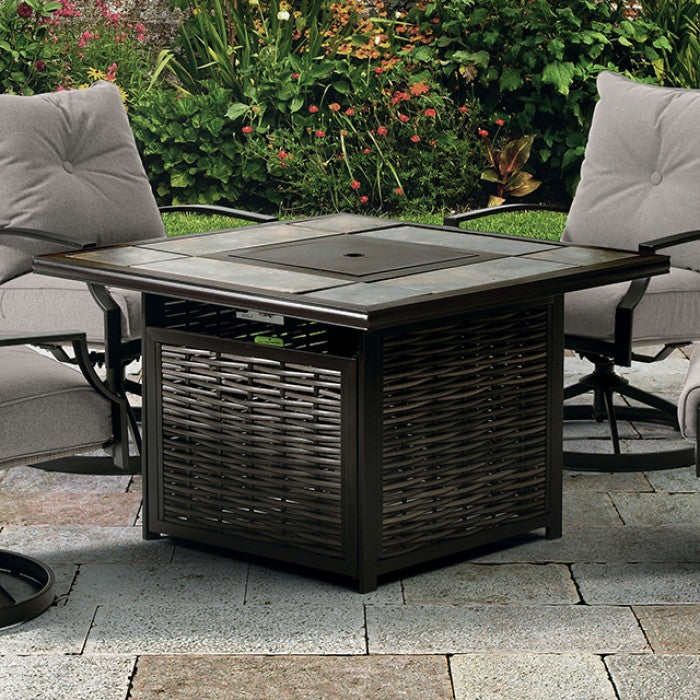 [SUMMER DEALS]🔥 Segovia Black & Gray Outdoor Dining Set w/ Fire Pit / 5pc