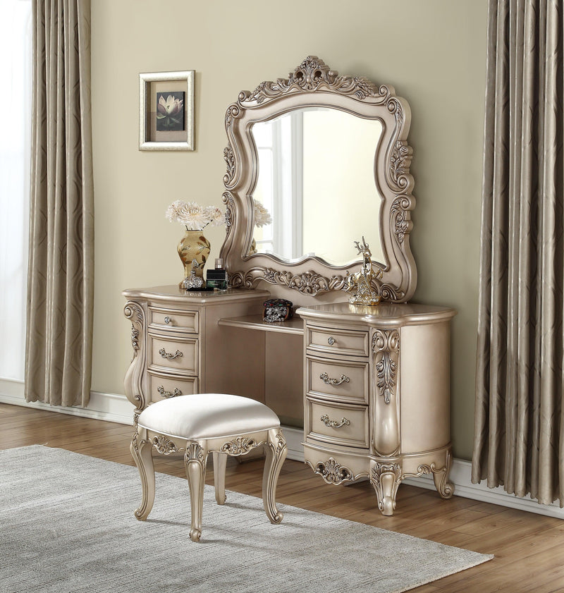 Gorsedd Antique White Vanity Desk & Mirror - Ornate Home