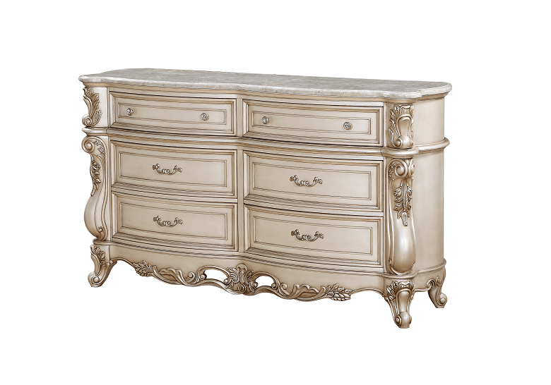 Gorsedd Marble & Antique White Dresser - Ornate Home