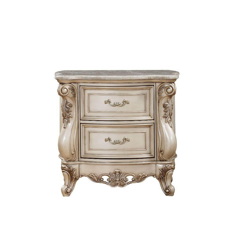 Gorsedd - Marble & Antique White - Nightstand - Ornate Home