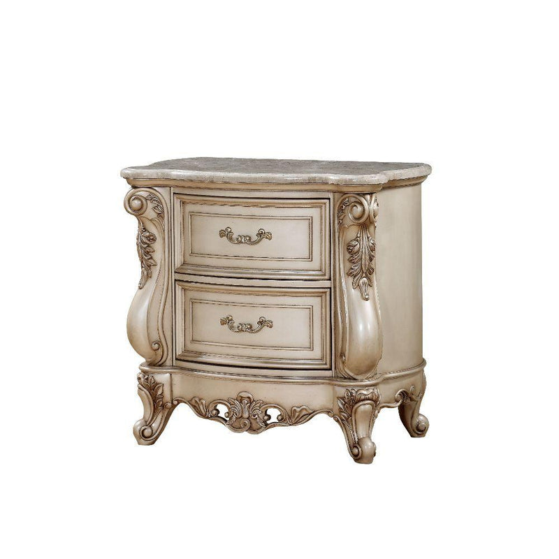 Gorsedd - Marble & Antique White - Nightstand - Ornate Home