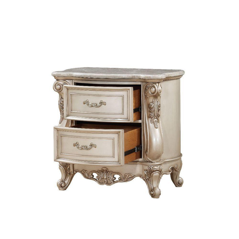 Gorsedd - Marble & Antique White - Nightstand - Ornate Home