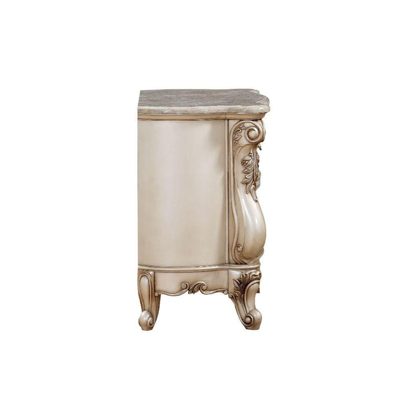 Gorsedd - Marble & Antique White - Nightstand - Ornate Home