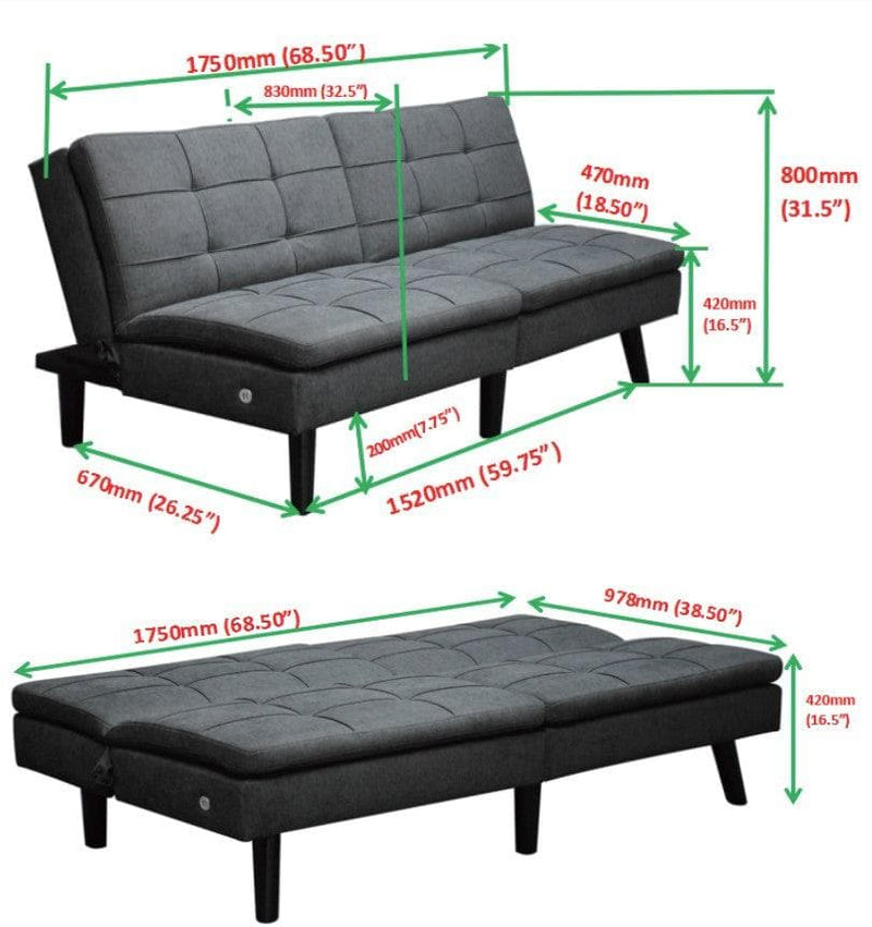 Greeley - Grey - Foldable Split Back Sofa Bed/Futon - Ornate Home