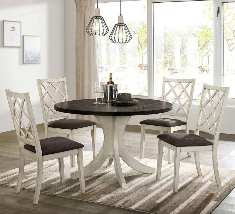 Haleigh - Antique White & Dark Walnut - Round Dining Table - Ornate Home