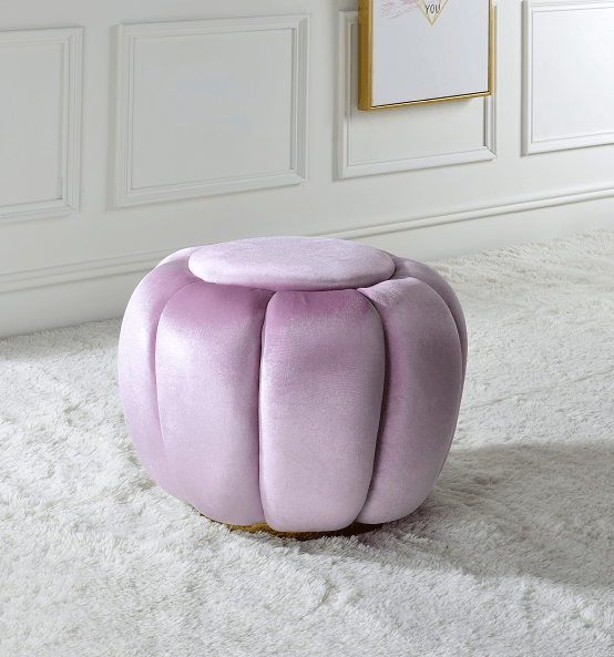 Heiress Bubblegum Pink Velvet Ottoman - Ornate Home