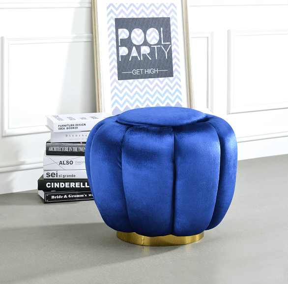 Heiress Sapphire Blue Velvet Ottoman - Ornate Home