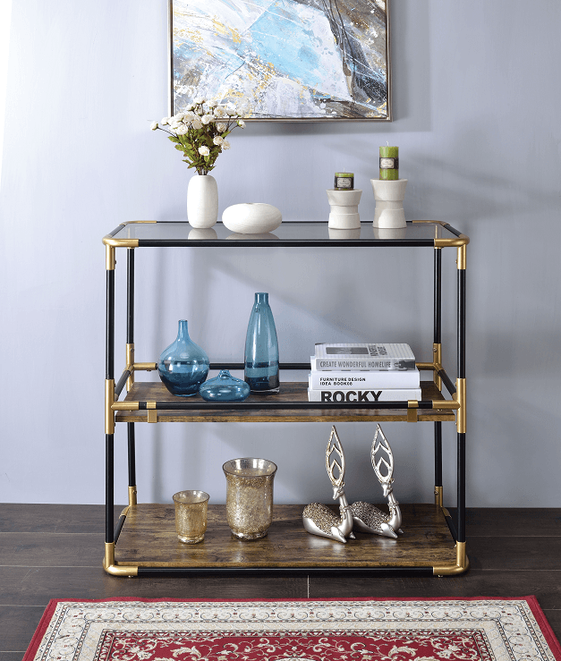 Heleris Black/Gold & Smoky Glass Console Table - Ornate Home