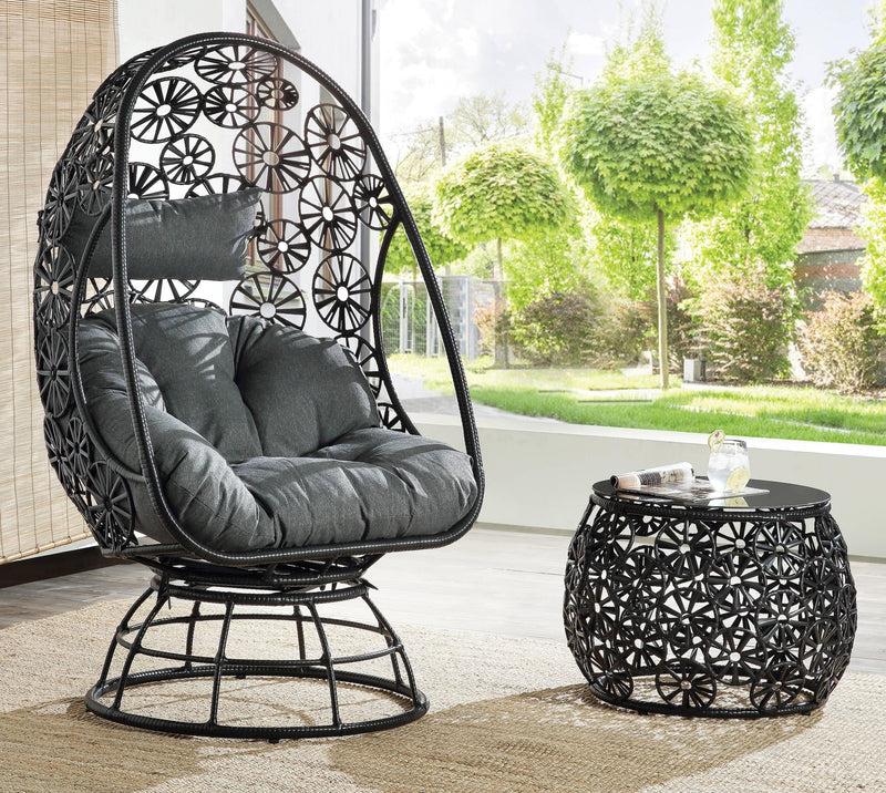 Hikre - Charcoal & Black - Patio Lounge Chair w/ Side Table - 2pc set - Ornate Home