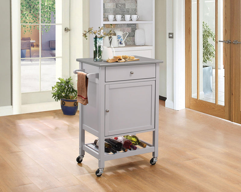 Hoogzen Stainless Steel & Gray Kitchen Cart - Ornate Home