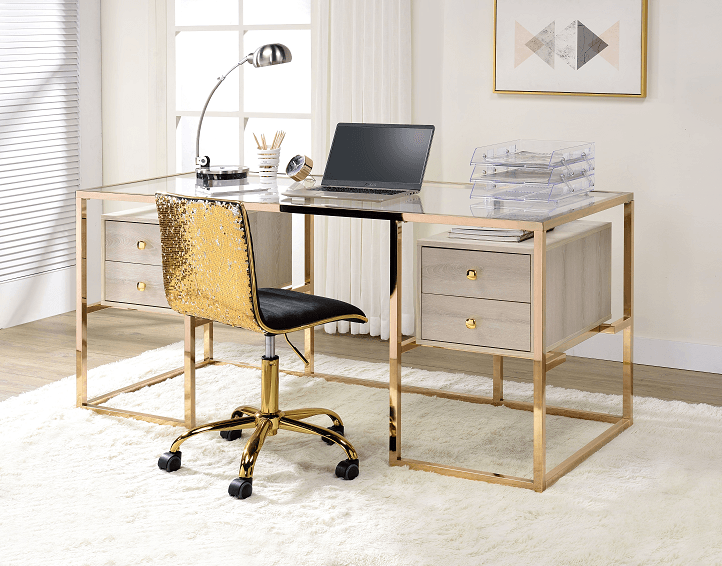 Huyana Clear Glass & Gold Desk - Ornate Home