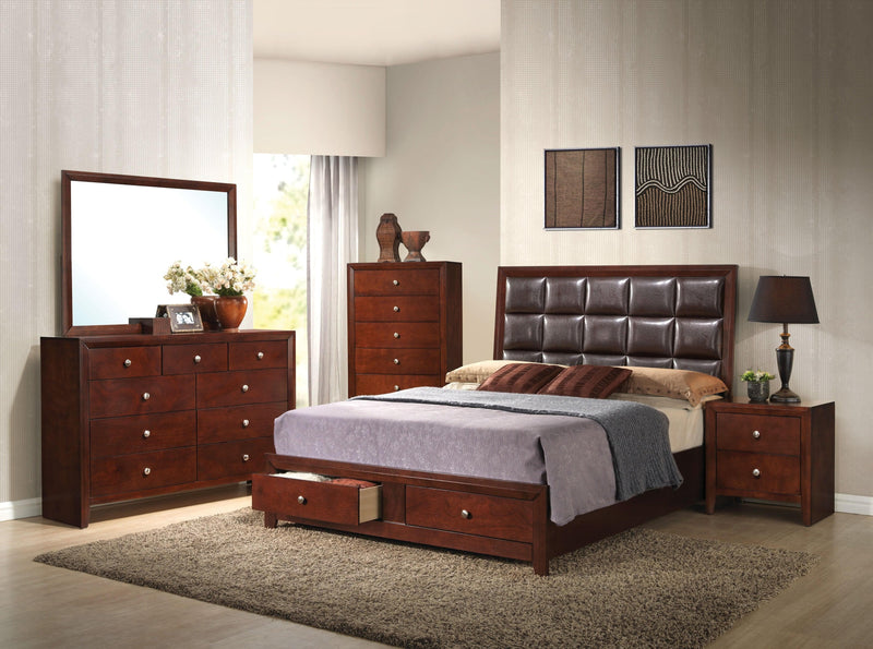 Ilana Brown PU & Brown Cherry Queen Bed - Ornate Home