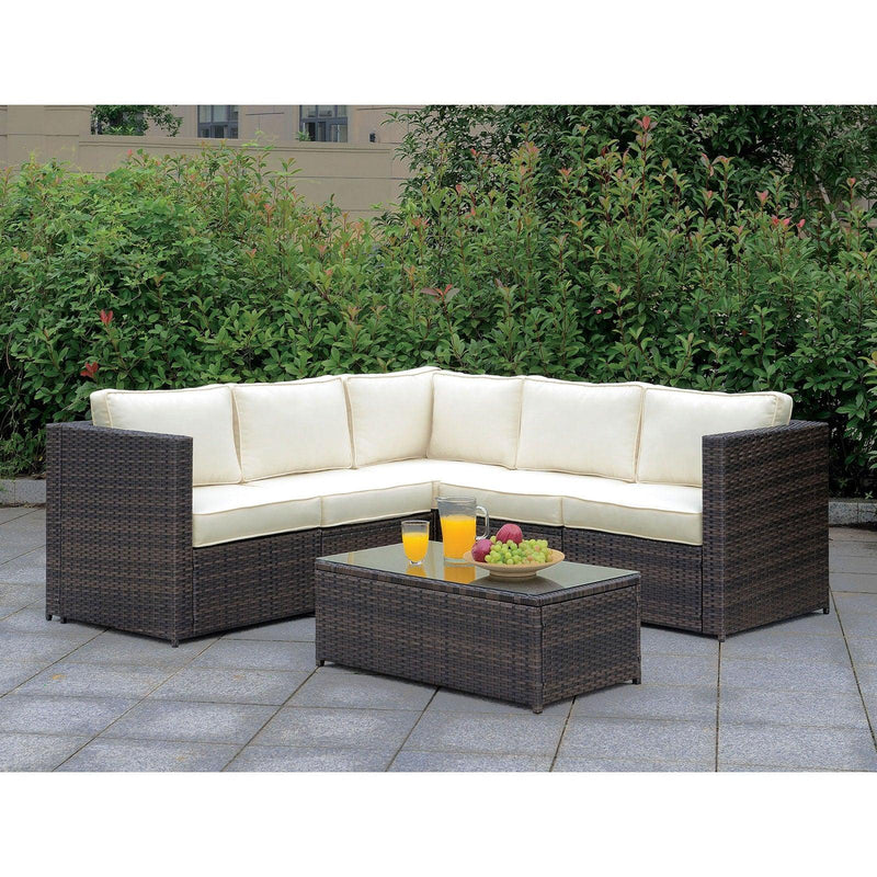 Ilona - Beige & Brown - 6pc Outdoor L Shape Sofa Set w/ Coffee Table - Ornate Home