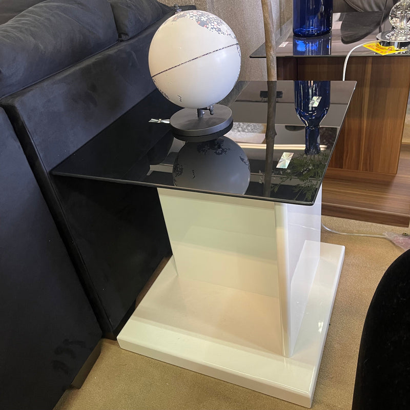 Mannedorf White & Black Glass Top End Table