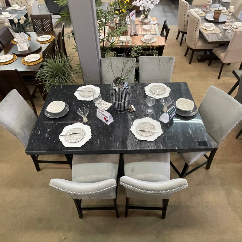 Opheim Genuine Marble Top/Black & Gray Counter Height Dining Set / 7pc