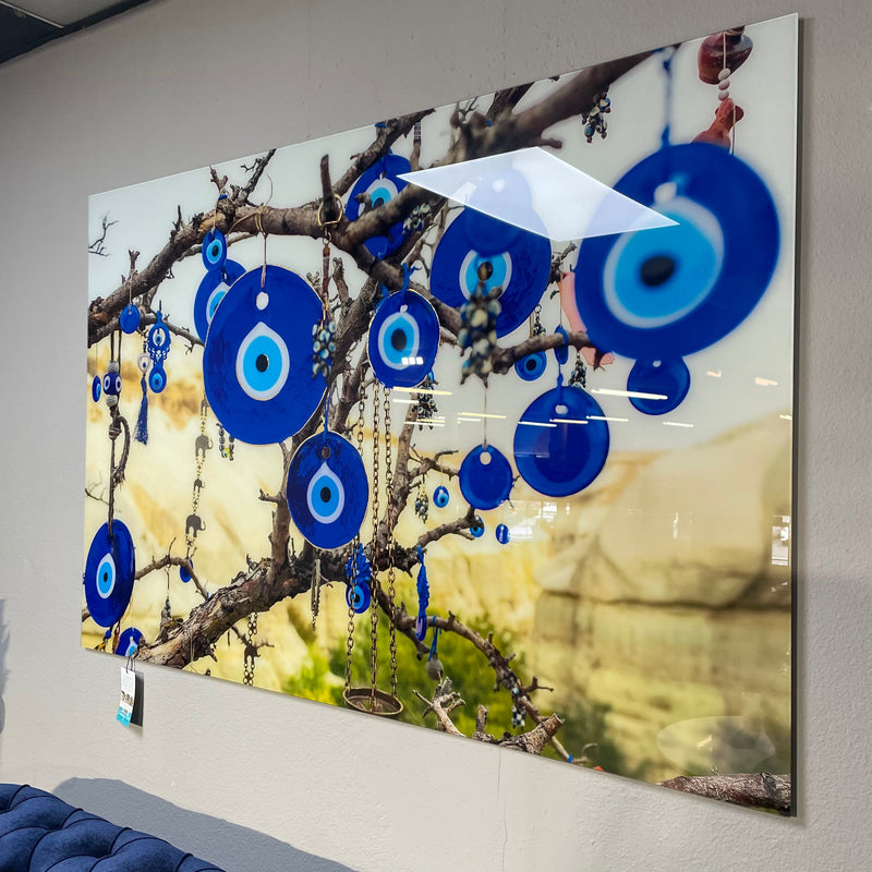 Evil Eye Protection Tempered Glass w / Foil Wall Art