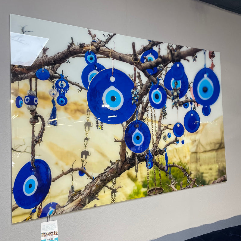 Evil Eye Protection Tempered Glass w / Foil Wall Art