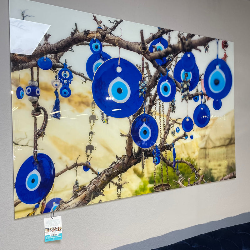 Evil Eye Protection Tempered Glass w / Foil Wall Art