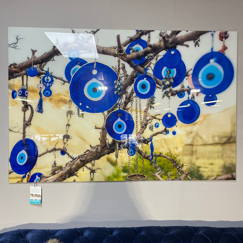 Evil Eye Protection Tempered Glass w / Foil Wall Art