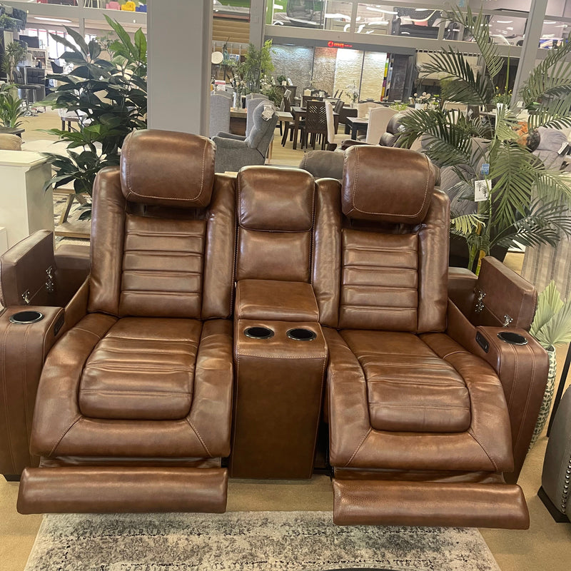 Backtrack Chocolate Power Reclining Loveseat w/ Console