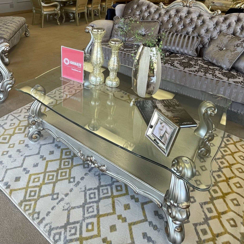 Versailles Antique Platinum & Clear Glass Coffee Table - Ornate Home