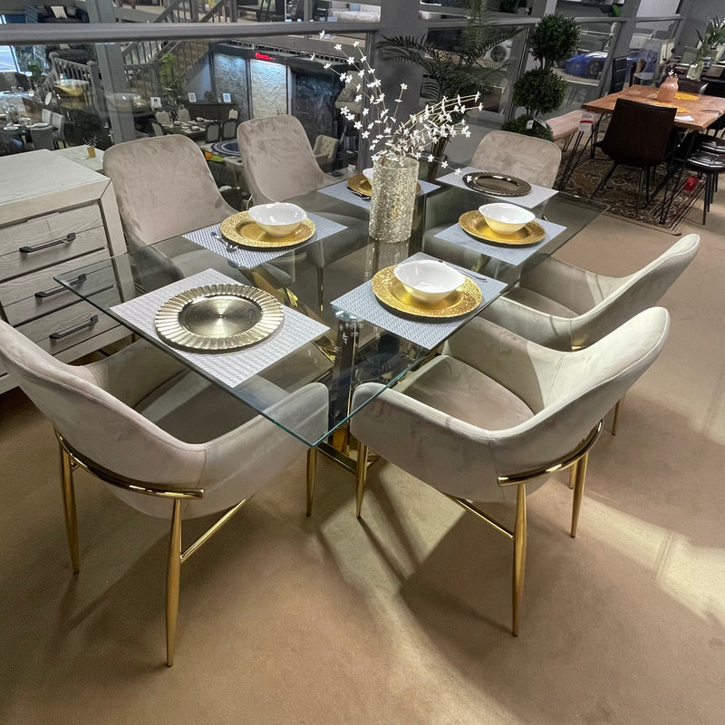 Barnard Clear Glass Top & Mirrored Gold 7pc Dining Set