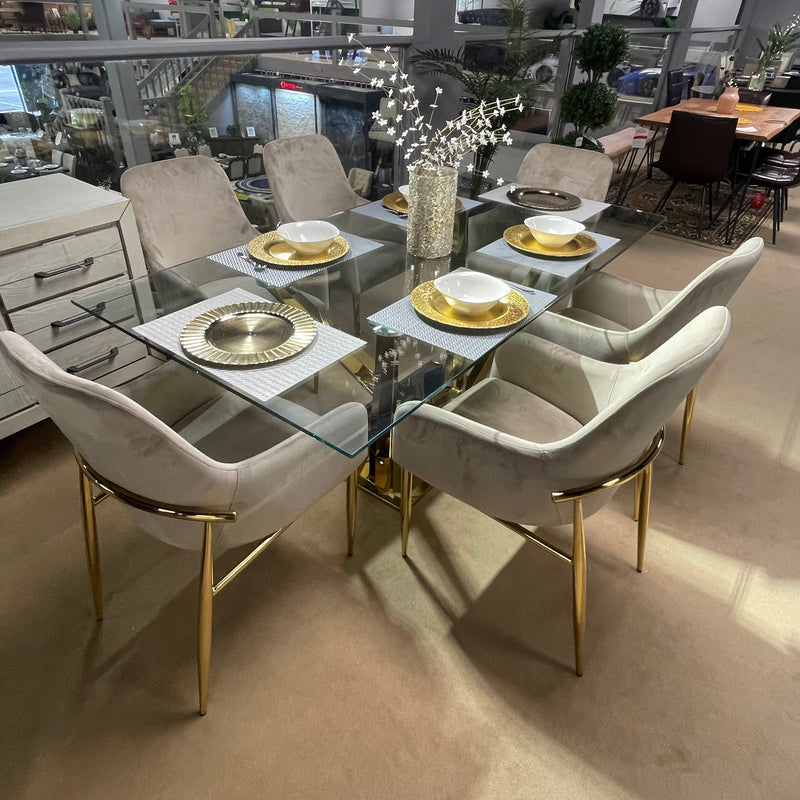 Barnard Clear Glass Top & Mirrored Gold 7pc Dining Set