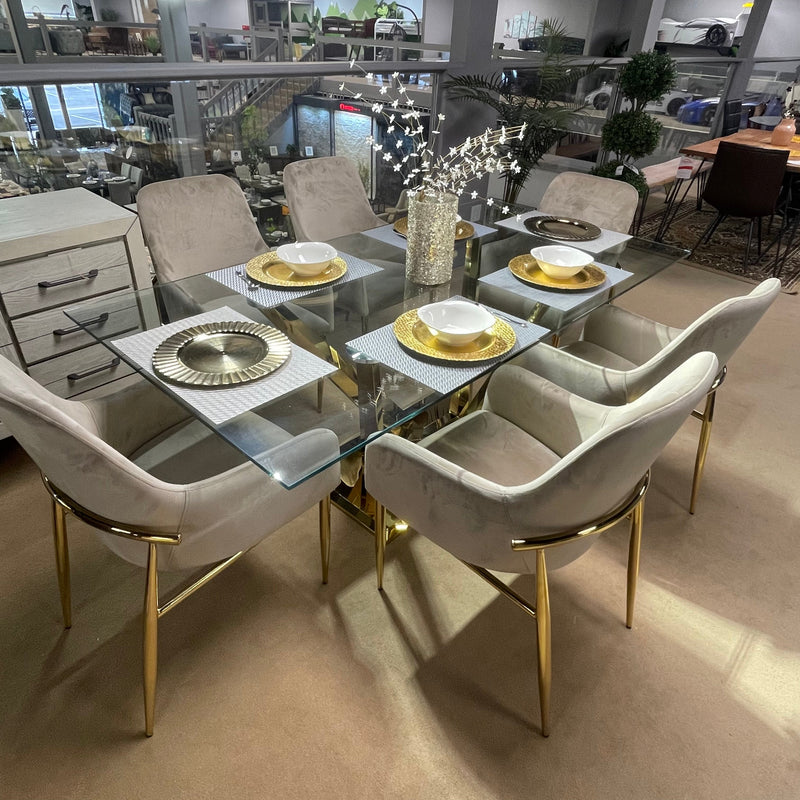 Barnard Clear Glass Top & Mirrored Gold 7pc Dining Set