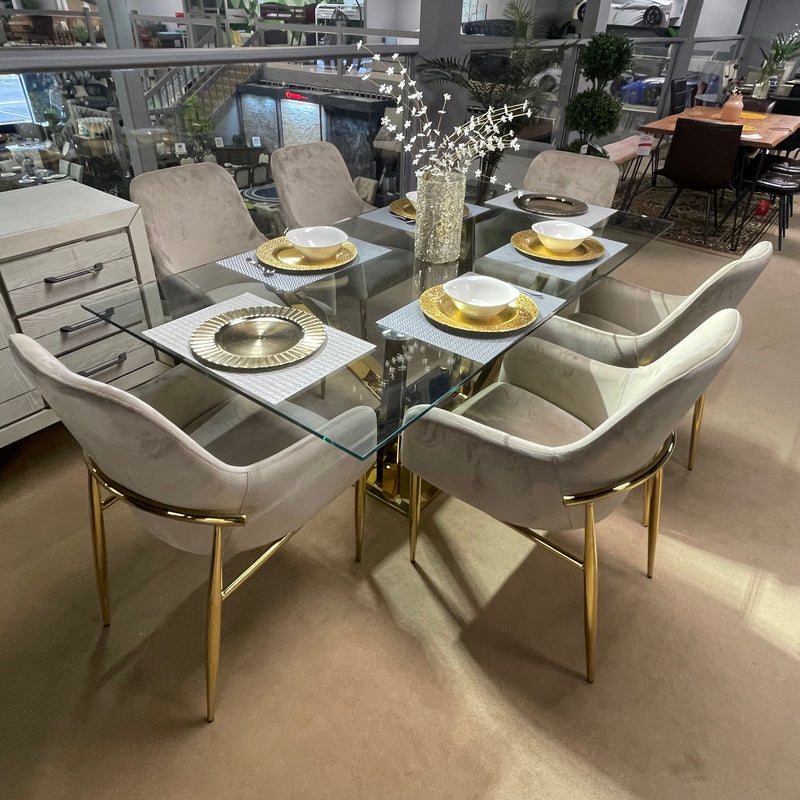 Barnard Clear Glass Top & Mirrored Gold 7pc Dining Set