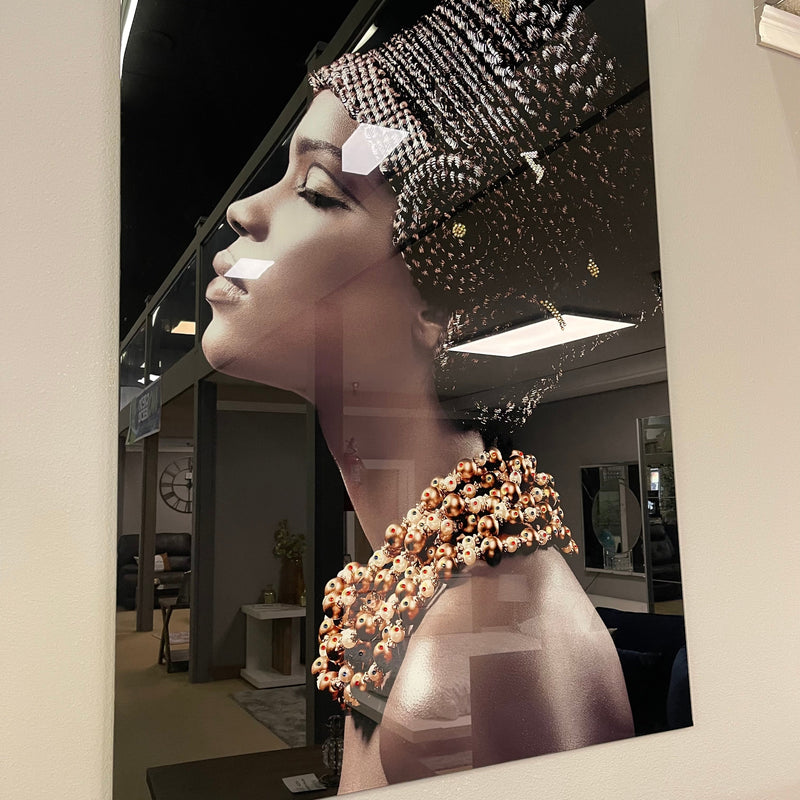 Woman Side Profile Tempered Glass w / Foil & Rhinestones Wall Art