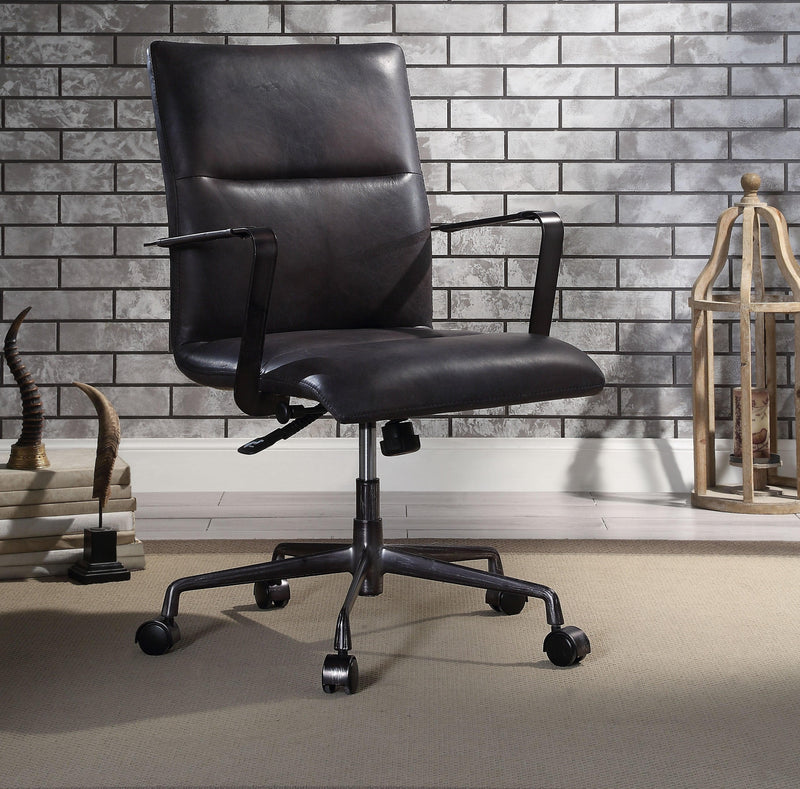 Indra Onyx Black Top Grain Leather Office Chair - Ornate Home