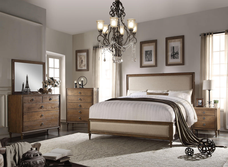 Inverness Beige Linen & Reclaimed Oak Eastern King Bed - Ornate Home