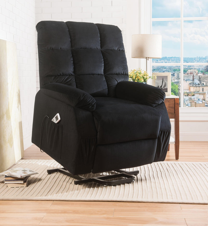 Ipompea Black Velvet Recliner w/Power Lift & Massage - Ornate Home